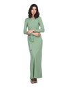 Vestidos Para Mujer Bobois Moda Casuales Maxi Largo Manga Larga Con Cinto Verde S23103