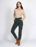 PANTALONES MUJER MODA CASUALES VESTIR PINZAS VERDE W13103