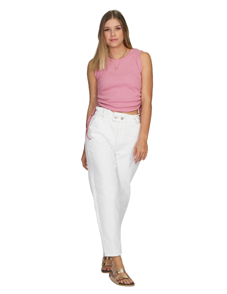 Jeans Mom Fit Para Mujer Bobois Moda Casuales Pantalones de Mezclilla Blanco V21107