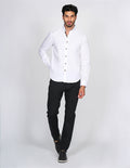 CAMISAS HOMBRE MANGA LARGA CASUALES MODA CUELLO MAO JACKARD LISO BLANCO B15302