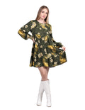 Vestidos Para Mujer Bobois Moda Casuales Midi Corto Manga Larga Con Olanes Cuello Redondo Militar S23118