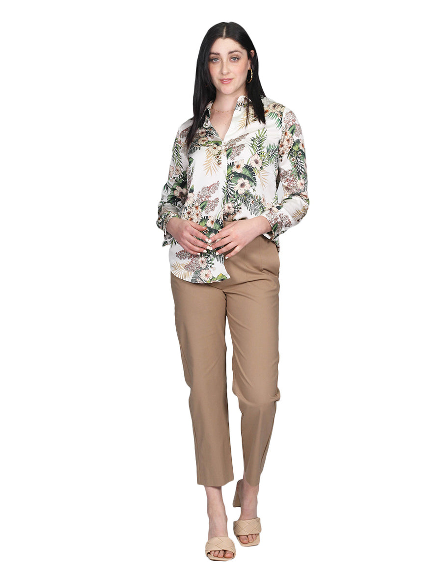 Blusas Para Mujer Bobois Moda Casuales Manga Larga Camisera Estampado Floral Hueso N21123