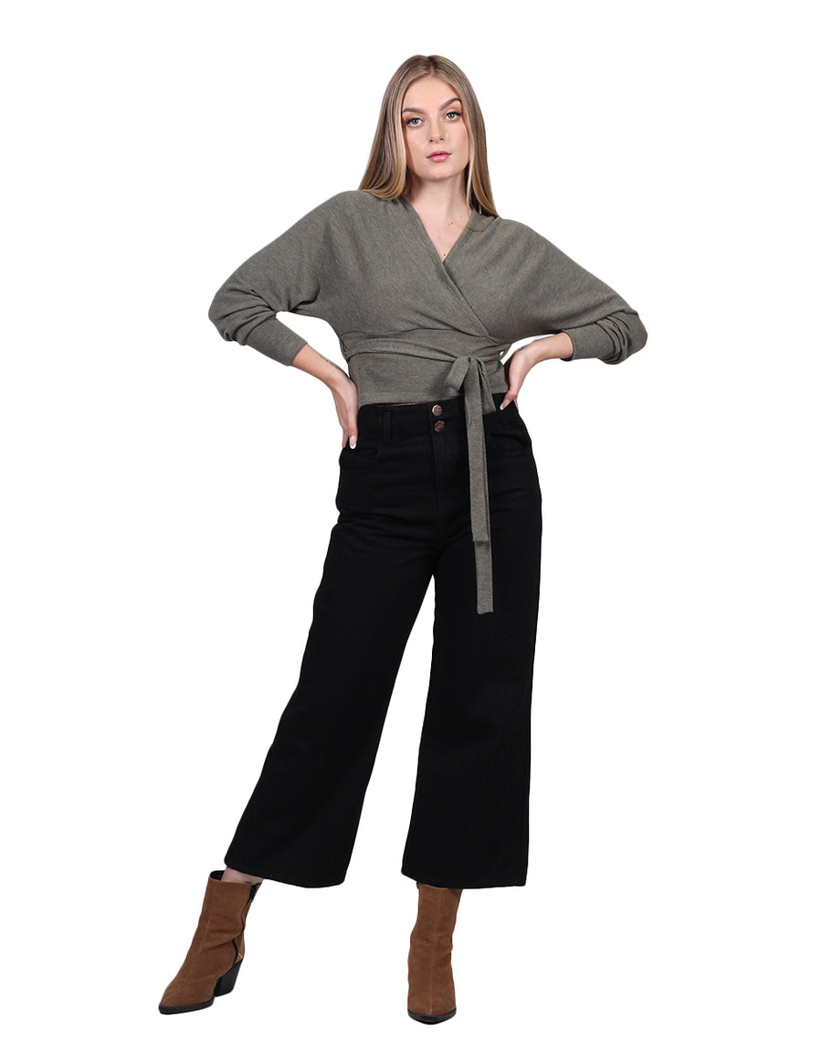 Jeans Para Mujer Bobois Moda Casuales Pierna Ancha Pantalones de Mezclilla Wide Leg Tiro Alto Negro V23110