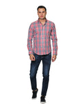 Camisas Para Hombre Manga Larga Cuadros Slim Fit B31102 Rojo