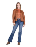 Chaqueta Corta Para Mujer Gamuza Camel Q23103