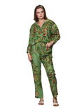 Blusas Camiseras Para Mujer Bobois Moda Casuales Manga Larga Estampada Tropical Playa N31110 Verde