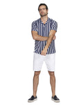 Camisas Para Hombre Bobois Moda Casuales Manga Corta Estampado de Rayas Relaxed Fit Marino B21397
