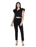 Blusas Para Mujer Bobois Moda Casuales Con Olanes Manga Corta Cuello V Negro N21111