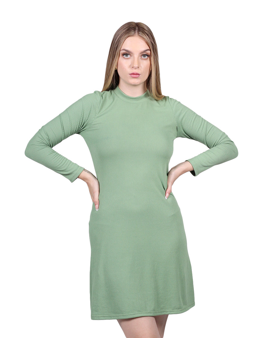 Vestidos Para Mujer Bobois Moda Casuales Corto Midi Manga Larga Cuello Alto Corte A Verde S23104