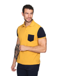 Playeras Hombre Tipo Polo Combinada Con Bolsa Mostaza A15163