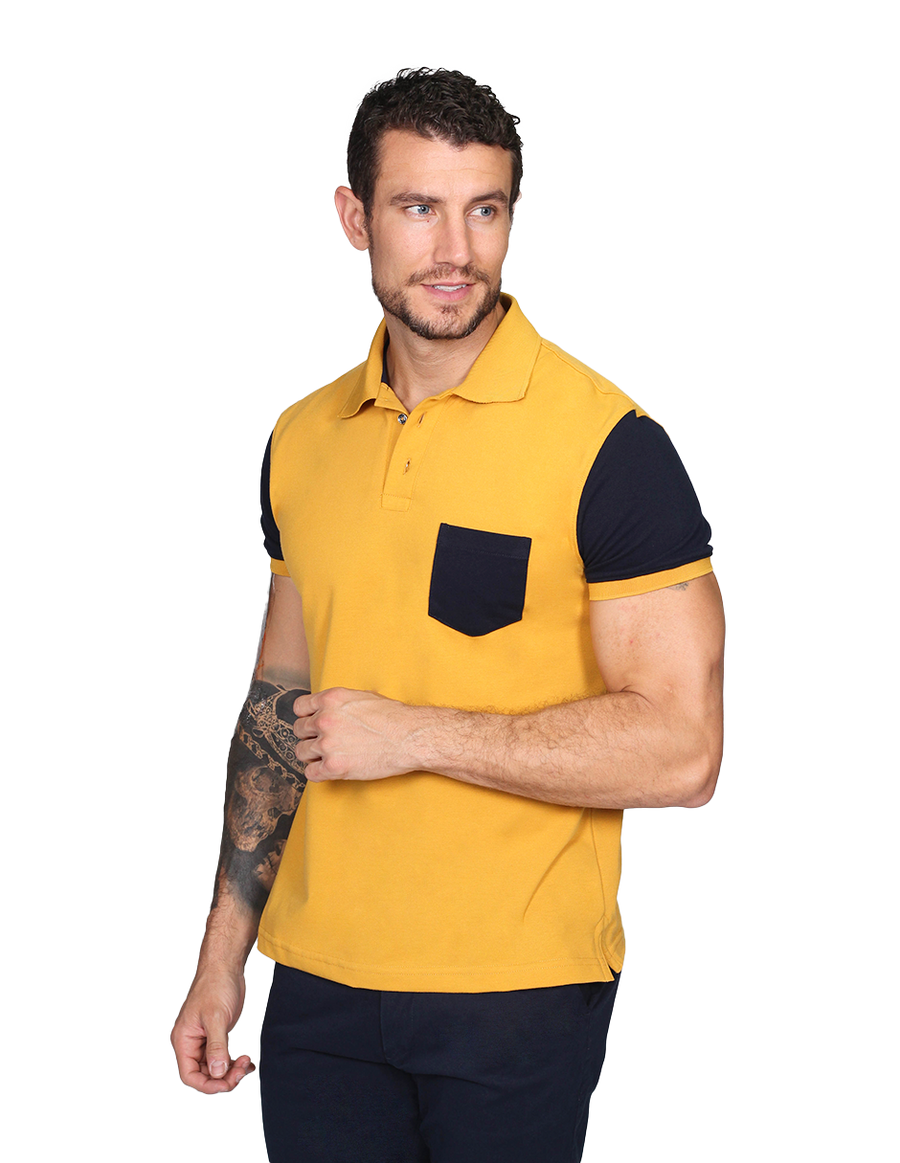 Playeras Hombre Tipo Polo Combinada Con Bolsa Mostaza A15163 BOBOIS