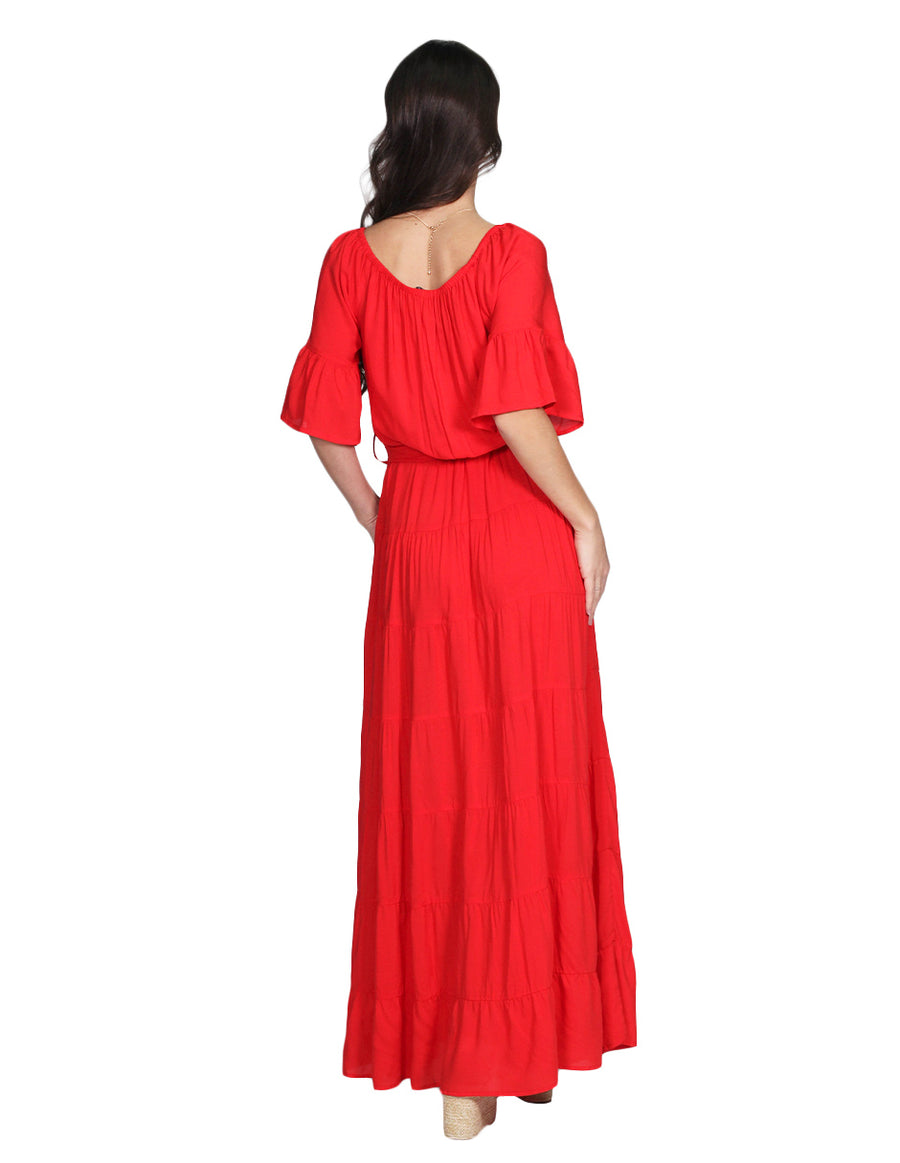 Vestidos Para Moda Casuales Off Shoulders Liso Largo Rojo – BOBOIS