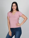 PLAYERAS MUJER MODA CASUALES MANGA BASICA CUELLO V PALO ROSA N13128