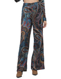 Pantalones Para Mujer Bobois Moda Casuales Tiro Alto Estampado Floral Amplio Satinado Verde W23108