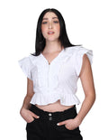 Blusas Para Mujer Bobois Moda Casuales Con Olanes Manga Corta Cuello V Blanco N21111
