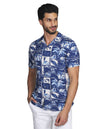 Camisas Para Hombre Bobois Moda Casuales Manga Corta Estampada Hawaiana Playa Relaxed Fit Azul B21390