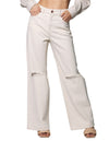Jeans Wide Leg Para Mujer Bobois Moda Casuales Rotos Pierna Amplia V31106 Hueso