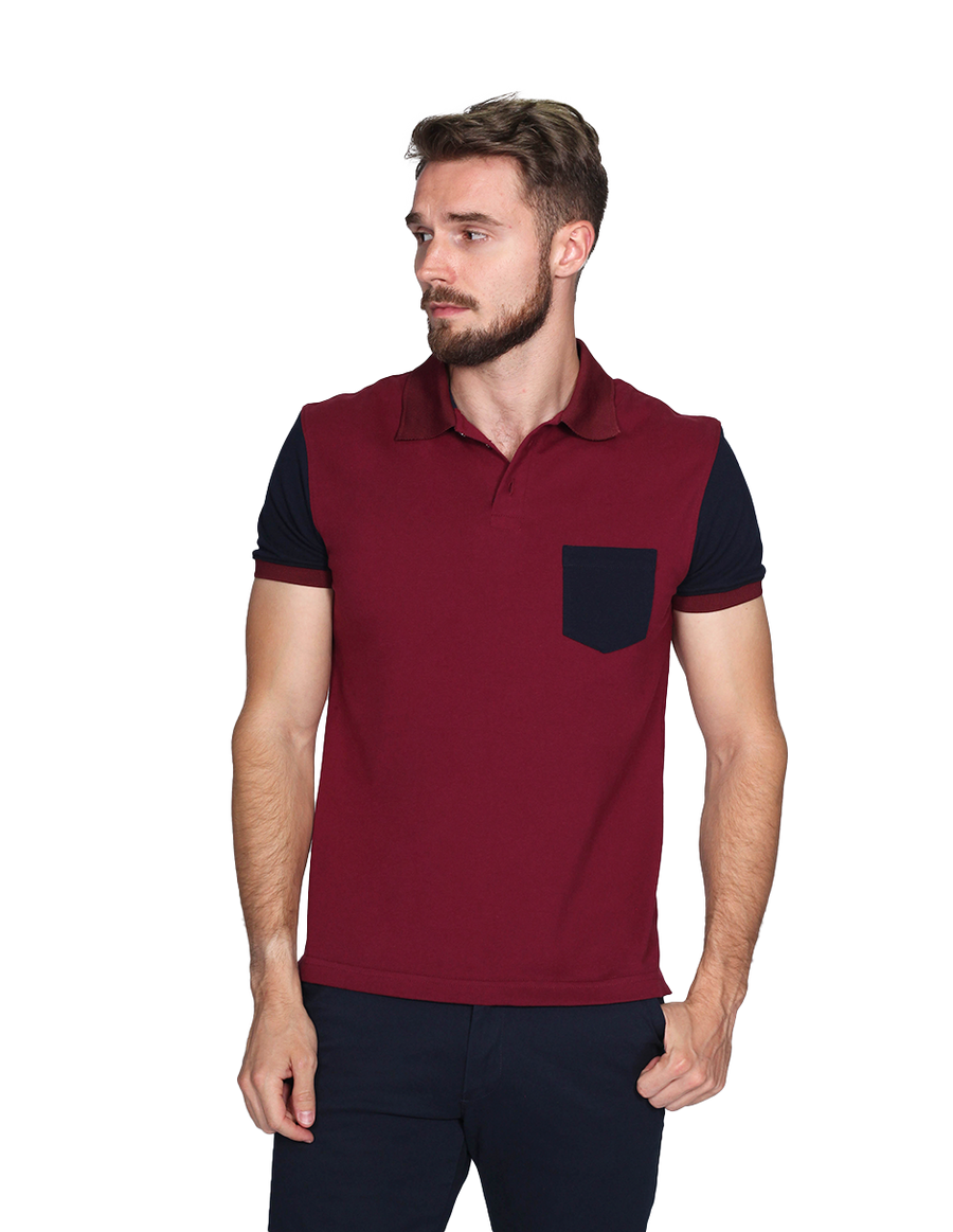 Playeras Hombre Tipo Polo Combinada Con Bolsa Vino A15163 BOBOIS
