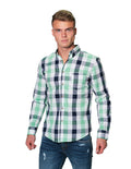 Camisas Para Hombre Bobois Casuales Moda Manga Larga Cuadros Slim Fit B31102 Verde