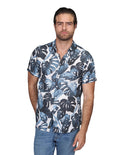 Camisas Para Hombre Bobois Moda Casuales Manga Corta Estampada Hawaiana Playa Relaxed Fit Azul B22355