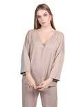 Sweter Para Mujer Casual Cuello V Tejido de Punto Jaspe Beige O23101