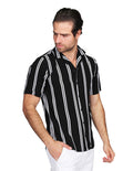 Camisas Para Hombre Bobois Moda Casuales Manga Corta Rayas Relaxed Fit Negro B21369