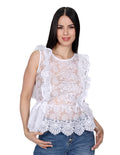 Blusas Para Mujer Bobois Moda Casuales Con Olanes Bordado Transparente Unico N21109