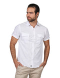 Camisas Para Hombre Bobois Moda Casuales Manga Corta Con Bolsas Tipo Lino Regular Fit Blanco B21352