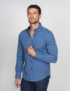 Camisas Hombre Manga Larga Cuadros Azul B15214