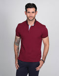 PLAYERAS HOMBRE CASUALES MODA CUELLO MAO CON CARDIGAN VINO A15152