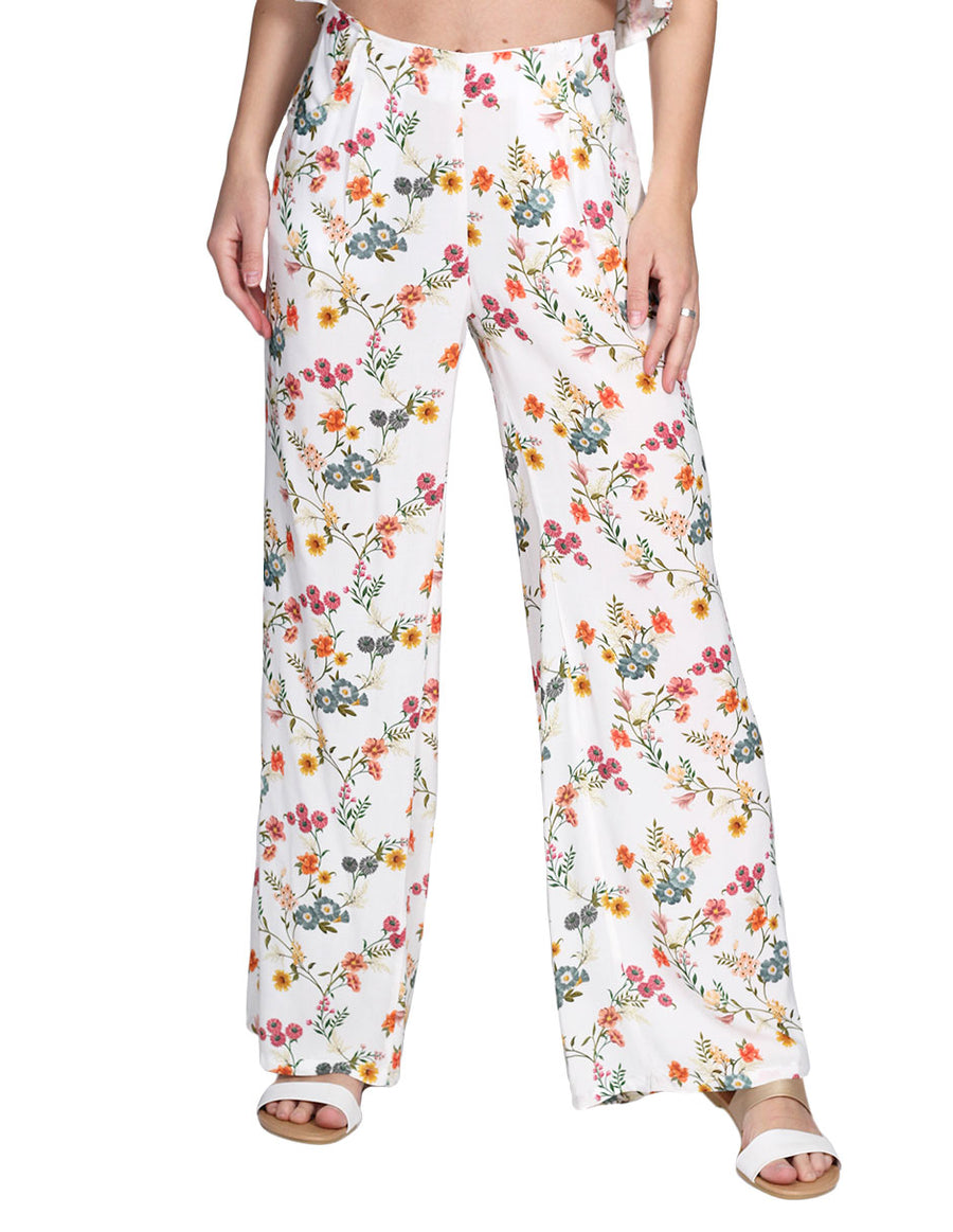 Pantalones Para Mujer Bobois Moda Casuales Amplio Comodo Tiro Alto Estampado De Flores Unico W21108
