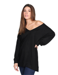 Sueters Para Mujer Bobois Moda Casuales Cuello V Amplio Comodo Oversize Negro O13106