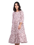 Vestidos Para Mujer Bobois Moda Casuales Midi Largo Cuello Redondo Estampado Animal Print Manga Corta Rosa S23108