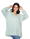 Sueters Para Mujer Bobois Moda Casuales Cuello V Amplio Comodo Oversize Verde O13106