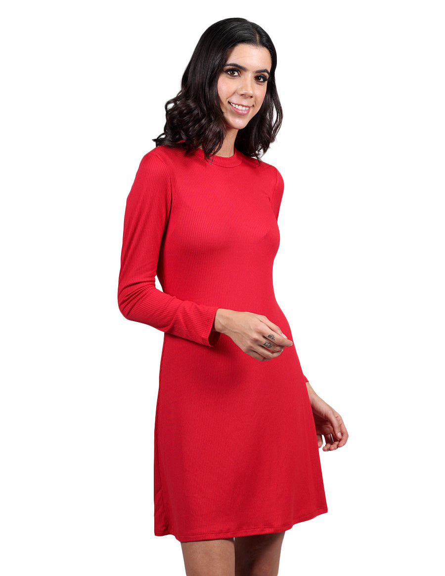 Vestidos Para Mujer Bobois Moda Casuales Corto Midi Manga Larga Cuello Alto Corte A Rojo S23104
