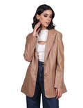 Blazers Para Mujer De Piel Sintetica Saco Largo Invierno Camel T23200