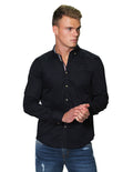 Camisas Para Hombre Manga Larga Lisa Slim Fit B31101 Marino