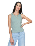 Blusas Para Mujer Bobois Moda Casuales Camiseta Cuello Redondo Sin Mangas Verde N21104