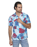 Camisas Para Hombre Bobois Moda Casuales Manga Corta Playa Hawaiana Estampado Floral Relaxed Fit Azul B21395
