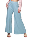 Pantalones Para Mujer Bobois Moda CasualesTipo Lino Pierna Ancha Liso Cómodo W31115 Azul