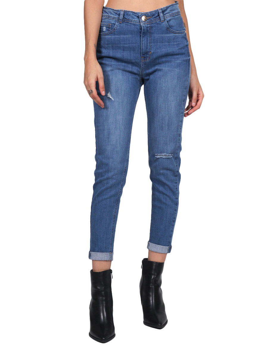 Jeans Para Mujer Bobois Moda Casuales Skinny Fit Dobladillo En Bajos Pantalones de Mezclilla Stone V23105