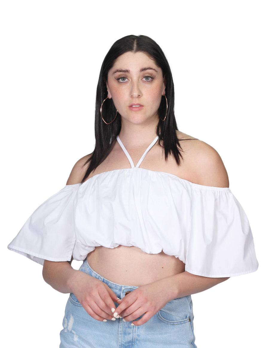 Blusas Para Mujer Bobois Moda Casuales Tipo Crop Top Off Shoulders Manga Amplia Blanco N21113