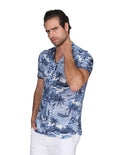 Camisas Para Hombre Bobois Moda Casuales Manga Corta Estampada Hawaiana Playa Relaxed Fit Azul B22364