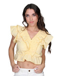 Blusas Para Mujer Bobois Moda Casuales Con Olanes Manga Corta Cuello V Amarillo N21111