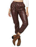 Jogger Para Mujer Vinipiel Pantalones Dama Tipo Piel Café W23104