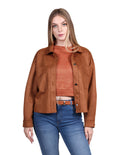 Chaqueta Corta Para Mujer Gamuza Camel Q23103