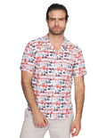 Camisas Para Hombre Bobois Moda Casuales Manga Corta Con Estampado Relaxed Fit Coral B21366