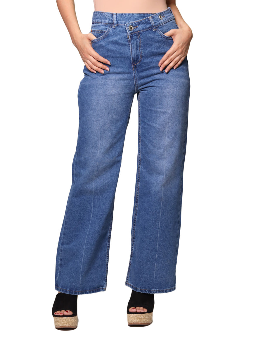 Jeans Para Mujer Bobois Moda Casuales Recto Pierna Amplia Pantalón de Mezclilla V31102 Unico