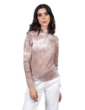 Blusas Para Mujer Manga Larga Cuello Alto Tie Dye Beige N23106