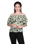 Blusas Para Mujer Off Shoulders Estampado Floral Con Olanes Manga Corta Unico N23111